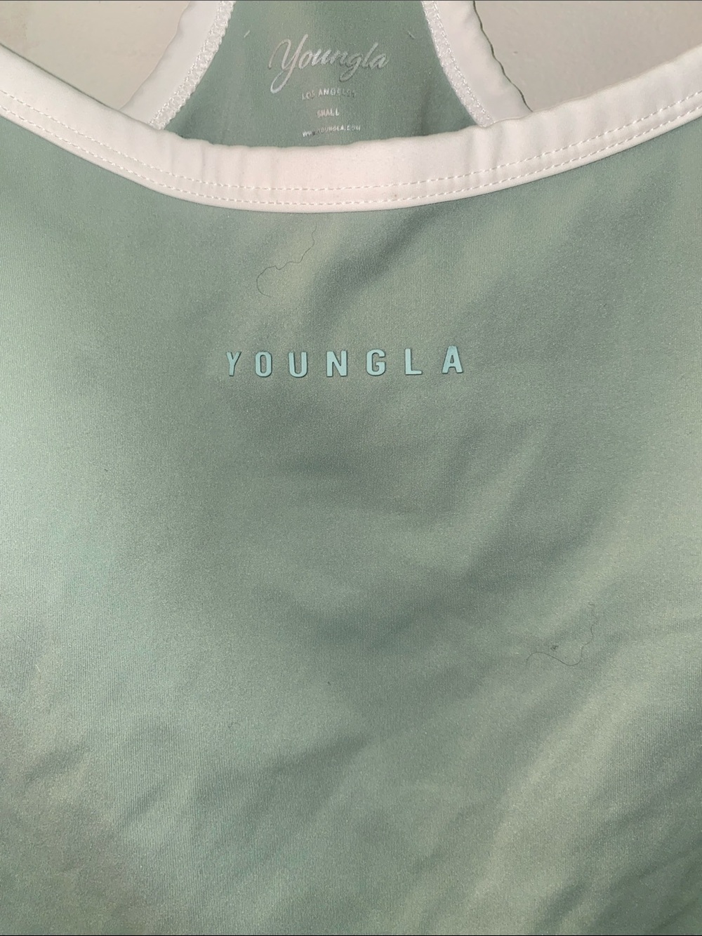 YoungLA Sage Green Cami Tank with White Trim - Picture 2 of 4